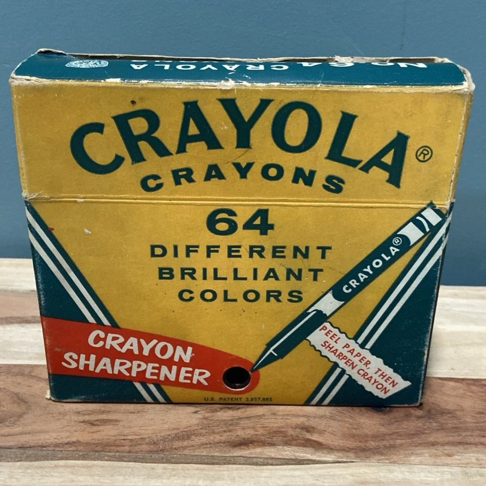 Vintage Crayola Crayons Binney Smith #64 Box Built In Sharpener + B & S 8 Pack